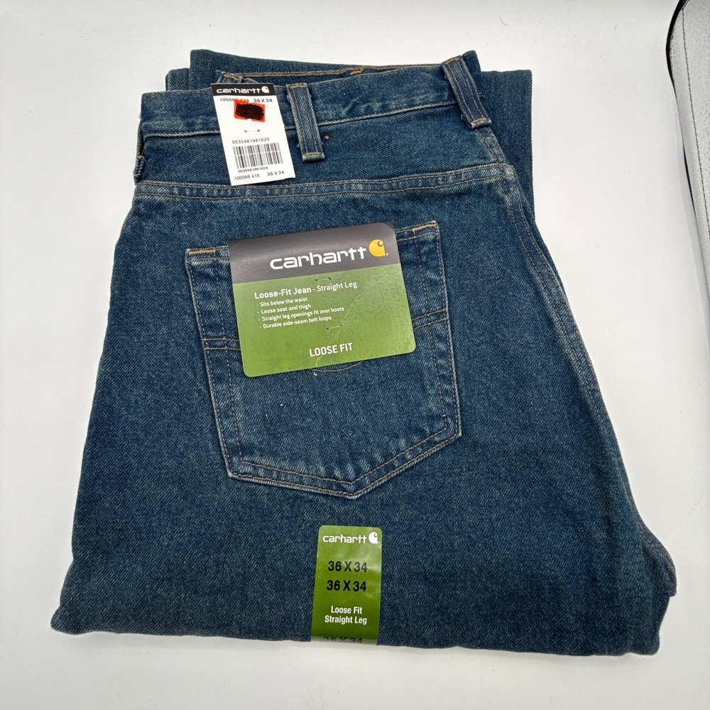 Carhartt Mens Loose Fit Straight Leg Jeans 36 x 34 Cotton Denim Blue NOS NWT